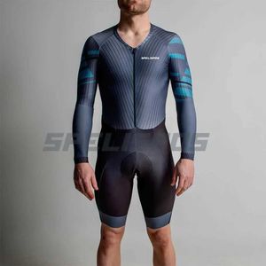 Fans Tops T-Shirts Spelispos Herren Fahrrad Trithlon Skinsuit Aero Jersey Set Long Sleved einteiliges Fahrrad Uniform Jumpsuit Ciclismo Q240511