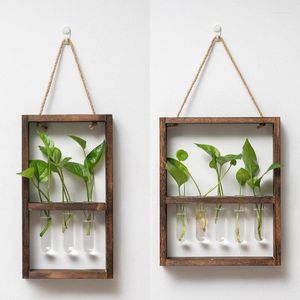 Vases Wall Hanging Test Tube Vase Glass Planter With Wooden Stand Propagate Station
