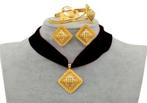 Anniyo diy rep etiopiska smycken set hänge halsband örhängen armband ring guld färg eritrea habesha smycken set 218406 2018572244