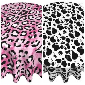 Tanta de mesa de mesa de leopardo rosa Animal de vaca estampa preta branca redonda Tonela lavável Tampa de lavagem externa para decoração para refeições