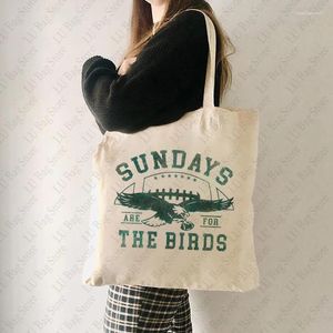 Einkaufstaschen Sonntags sind für die Vögel Muster Tasche Tasche Leinwand Schulter Frauen wiederverwendbares Geschenk Rugby -Liebhaber