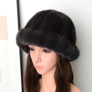Berets Luxury Hat Women Женщины зима теплое натуральное ведро женская кепка Элегантная пушистая Великобритания