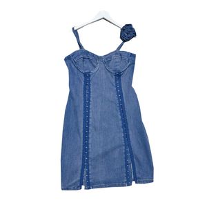 High Quality New Women Denim Dresses Spaghetti Strap Sleeveless Slim Sheath Womens Casual Sexy Slim Mini Short Jeans Club Party Milan Runway Dress DR06