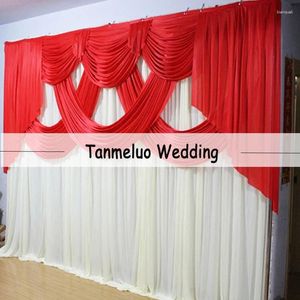 Party Decoration 3x3M/3x6M White Ice Silk Wedding Backdrops With Red Swag Stage Background Wall Curtain Drapery