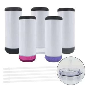 1 Bluetooth 16oz sublimação 4 em lata mais refrigerador parede dupla dupla aço inoxidável smart wireless speeds musics tumblers personalizados presente fy5946 0510 fy596 050