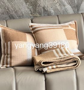 1500g TOP QUAILTY Brown Camel Wool H Cushions Matching Blanket Same as Shop Thick Home Sofa Good Quailty have dust bag