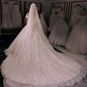 Bridal Veils Bling 3M 5M Long Cathedral Wedding Veil One Layer White Champagne With Comb Party Luxury 231m