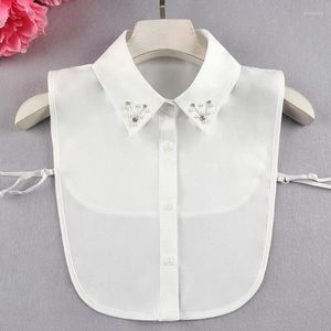 Bow Ties Handmade Beads Sweater Fake Collar For Women's Fashion Autumn Winter Half Shirt Detachable Ladies White False