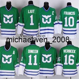 Вин Венг фабрика 2017 г. Новый прибытие- мужчины №1 liut #10 Francis #11 Dineen #16 Verbeek Green Green Hockey Jerseys Vintage