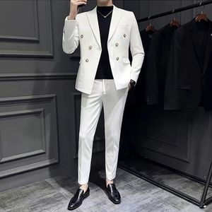 Erkekler Suits Blazers Moda Erkekler Çifte Kesilmiş Ekose Takım Pantolon 2 PCS Seti / Erkek İnce Fit İş Düğün Blazers Ceket Pantolonları #12