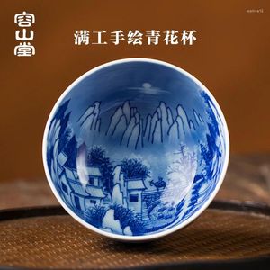 Teaware Sets Rongshantang Rongyao Jingdezhen Hand Painted Tea Cup Mangong Landscape Master Blue And White Flower Large Size Perso