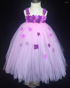 Mädchen Kleider Mädchen rosa Blumenkleid Kinder häkeln lange Tutu mit Bandbogen und Stirnband Kinder Hochzeit Ballkleid Party Kleidung