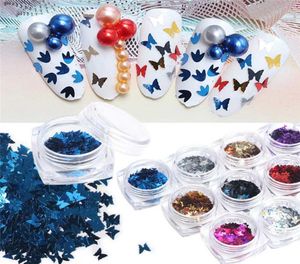 For nails design 12PC Nails Art Butterfly Fluorescence Colorful Sequins Nail Decals Nail Decor french manicure 3d sticker 09285093452