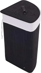 Lavanderia Bags Corner Bamboo cesto com tampa e revestimento removível Lavagem de roupas de cesta de cesta (preto)