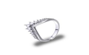 Прозрачная CZ Diamond Princess Wishing Ring Set Original Box, подходящая для 925 серебряных серебряных женщин и девочек свадебные короны Ring9232185