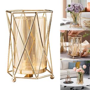 Vaser Golden Vase Metal Flower Pot Arrangement Electropated Alloy Glass Wedding Home Table Decoration