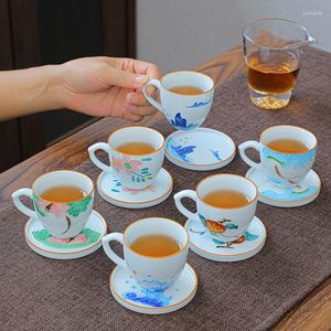 Cups Saucer Celadon Tea Tasse und Untertasse 2-PCS Set handbemalte Master Single Chinese Ceramic Accessoires mit Griff 70 ml