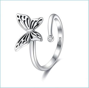 Anéis de banda Sterling Sier Sier Ring Butterfly Aberta Anéis para mulheres vintage punk gato fofo pérola jóias de casamento 740 z2 Drop Delivery2373408