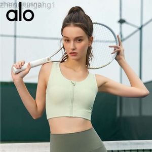 Desginer Als Yoga Aloe Tanks Top Front Zipper Sports Womens High Strength Sock Properure Stängning Kollen Bröst Fitness Bra