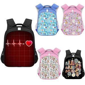 Mochilas Cartoon estetoscope Mochila de impressão médica para crianças Bolsas de menino enfermeiro ECG Doctor Escola Hospital Siringe Siringe Rucks QBDW