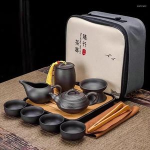 Tee -Sets 9 PCs Set TEA -geeigneter Retro -Designer Cool Purple Sand Keramik Teekannenweg Kong Fu Tea Kit Porzellan Pot Pot Infuser