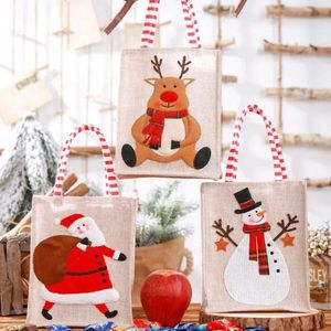 Dreidimensional gestickte wiederverwendbare Leinwandtasche Kinder Geschenkbonde Storage Tasche Einkaufstaschen Weihnachten 1010 s