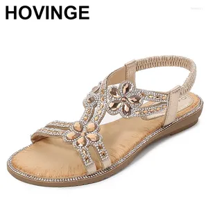 Sapatos casuais 2024 verão boho estilo sandálias femininas moda shinestone flor externo viagens praia roma slides