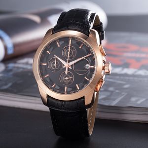 Caso de ouro rosa royal Rose Moda Moda Men's Watch Round 6 Pin Belt Dial Display Calendário