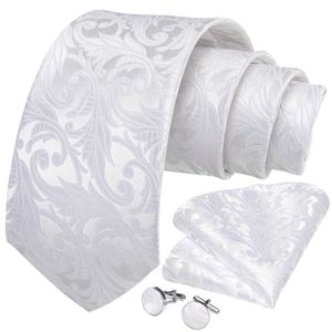 Boyun kravat seti tasarımcı beyaz gri şeridi erkek bağları hanky kol düğmesi Set ipek boyun bağları erkekler için düğün partisi iş erkek kravat