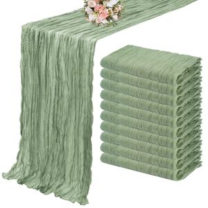 10st Semi-Sheer Sage Green Gaze Table Runner Table Seting Dining Wedding Party Christmas Bankets Arches Cake Decor 240509