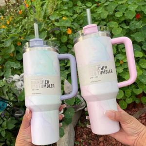 Tumbler cosmo rosa di tulle di tulle di acquerello Bianco Tarbi di flamingo rosso H2.0 40 oz Bottiglie d'acqua Blu primaverili da 40 once di San Valentino GIFLO POLCI DI CITRON TAPPE