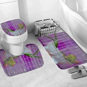 Maty do kąpieli miękki, targa dywan łazienka podłoga drzwi urocza zielona żaba para niesłuszna Purple Dywany Toliet Cover Cover Doormat