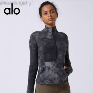 Desginer Als Yoga Aloe Top Shirt Clothe Short Woman Hoodie 2022 Autumn/Winter New Suit Womens Half Zip Standing Neck T-Shirt Running Fitness Långärmrock