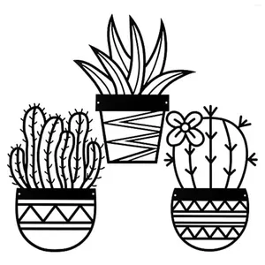 Dekorativa figurer Metallväggkonstdekor perfekt för inomhus och utomhus kaktu hänge hem dekoration järn hängande 3st blomkruka