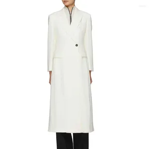 Women's Trench Coats White Slim Trenchcoat Long Sleeve Turn-Down Collar Single Button Coat 31918