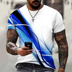 メンズTシャツ3DファッションプリントメンズTシャツグラデーションストライプカジュアル夏の短袖トップメン