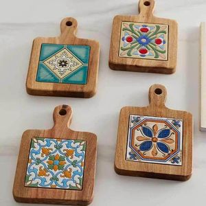 Table Mats Wood Ceramic Drink Coasters Tiles Pot MatWood Tile Wooden Trivet Frame Plate Mat Tea Pots