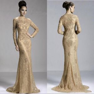 Jeden PCS Dubai Vintage Syrenka z długim rękawem Mother of Bride Groom Dress Koronkowe aplikacje Formalne suknie wieczorowe sukienki balowe szatę