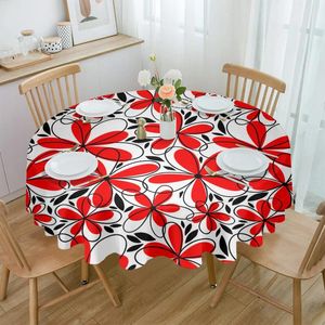 Table Cloth Red Flowers Flat Black Leaves Waterproof Tablecloth Tea Decoration Round Cover For Kitchen Wedding Home Dining Room