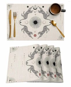 Table Mats 4/6 Pcs Leopard Abstract Sun Placemat Kitchen Home Decoration Dining Coffee Mat