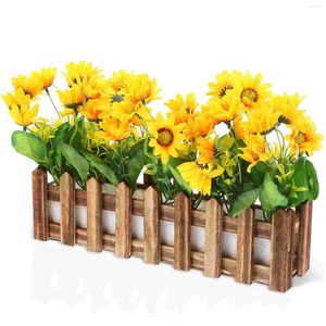 Decorative Flowers Simulated Sunflower Decor Fake Potted Plant With Fence Emulation Bonsai Wood Artificial Adornment Indoor