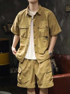 Men's Tracksuits Trendy Cargo Summer Clothes Set Men Short Sleeve Shirt with Pockets And Shorts Solid Casual Safari Outdoor Outfits Q2405010