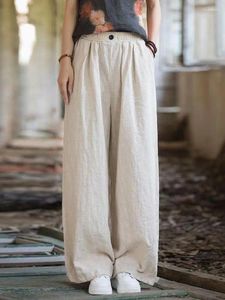 Calça feminina feminina mulher sólida casual solto elegante e elástico de algodão alta algodão de algodão longo