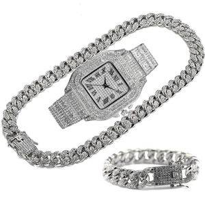 Correntes Cadeia de Luxo Iced para homens Hiphop Miami bling cubano Big Gold Colar Gold Watch Bracelet Rhinestone JewelryChains5955058