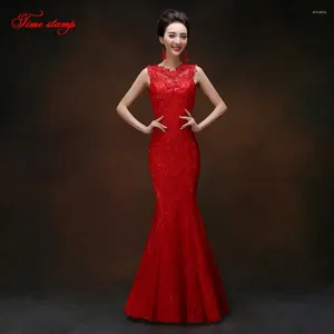 Party Dresses ZL0089 Stylish Halter Dress Slim Waist Fishtail Lace Wedding Bride Word Shoulder Red Evening 2024 Summer