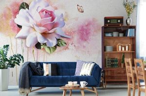 Bakgrunder 3D väggväggmålningar Anpassade tapeter Vackra abstrakt akvarell Flower tredimensionella blommor för vardagsrum