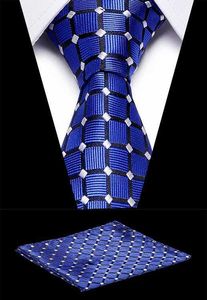 Neck Tie Set Men Blue Plaid Bussiness Silk Tie Handkerchief Set For Formal Bussiness Party