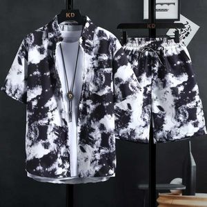 Herrspåriga m-3xlnew mens tryckta skjorta uppsättningar hög quty mode trend shorts hawaiian stil casual blommiga toppar ins heta män och kvinnor t240514