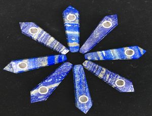 Hela naturliga kristallrökande rör med kristallröret Naturliga lapis lazuli Point Gem Quartz Crystal Wand Hand snidad rökning P8603108