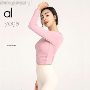 Desginer Als Yoga Aloeトップシャツ服短い女性パーカーオリジナルドレスレディース長袖Tシャツラウンドネックスリムフィットショートオープンネーベルスポーツトップ